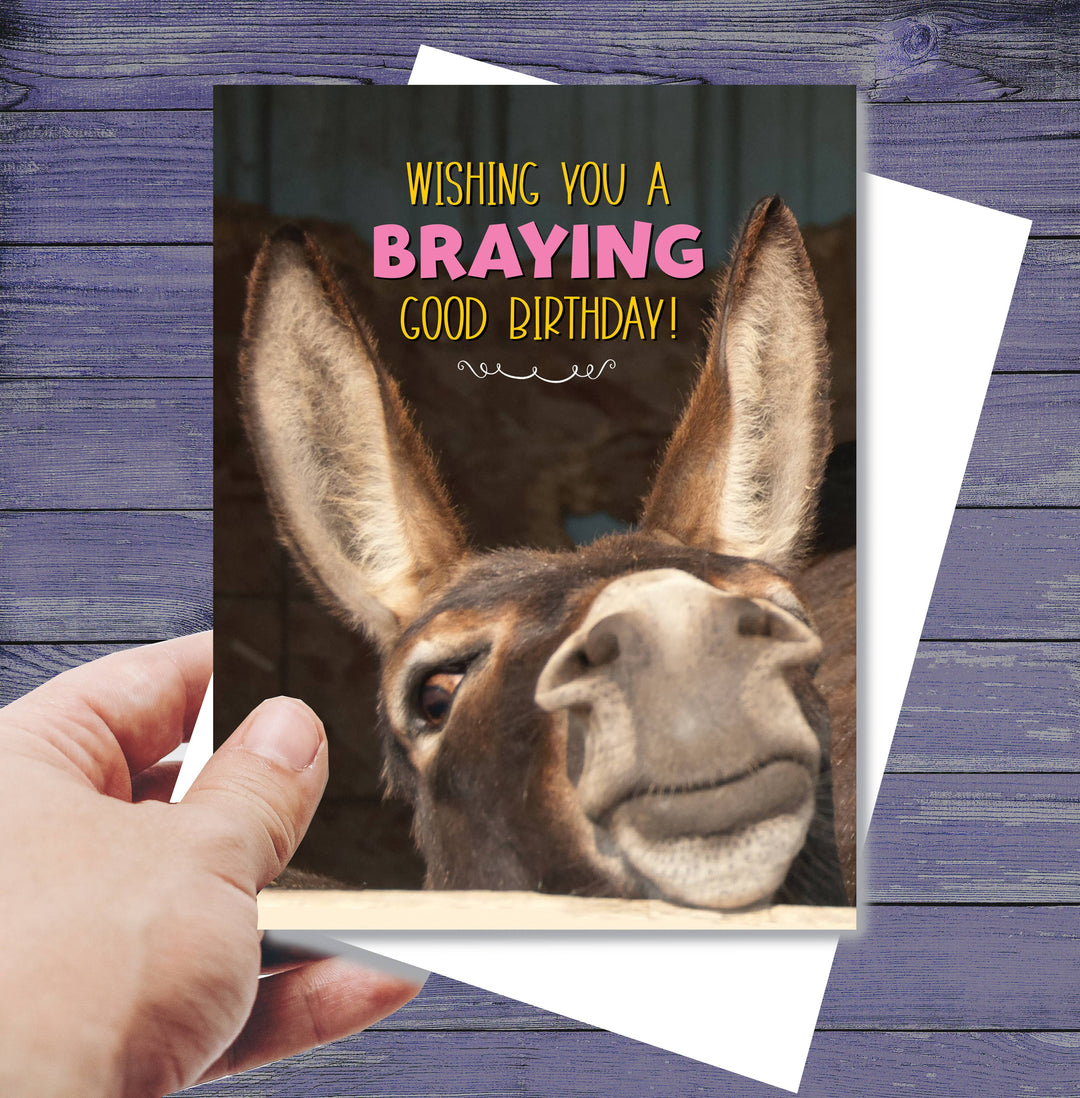 Horse Hollow Press - Donkey Greeting Birthday Card / Braying Good Birthday / Cute