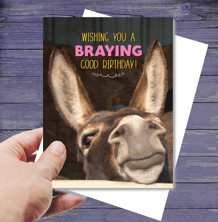 Horse Hollow Press - Donkey Greeting Birthday Card / Braying Good Birthday / Cute
