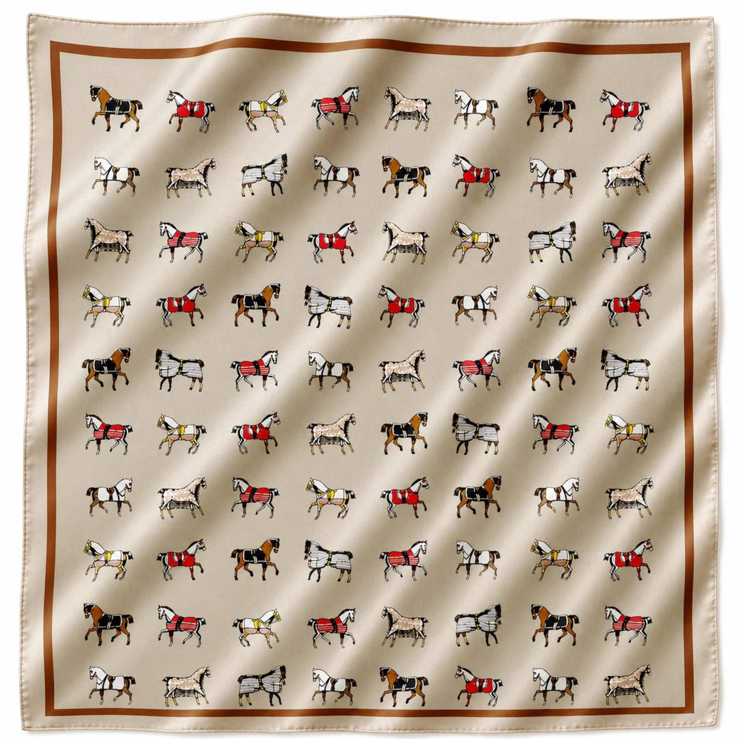 Ellison+Young - Equestrian Horse Print Satin Square Scarf - Classic Preppy