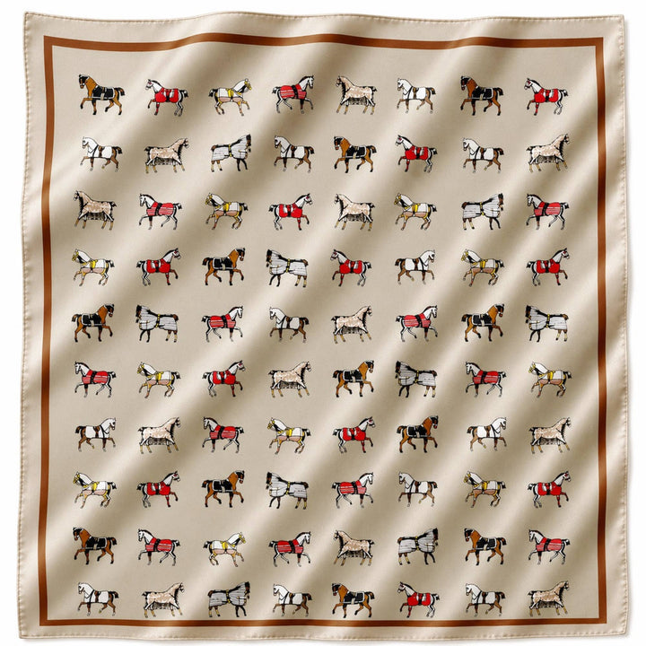 Ellison+Young - Equestrian Horse Print Satin Square Scarf - Classic Preppy