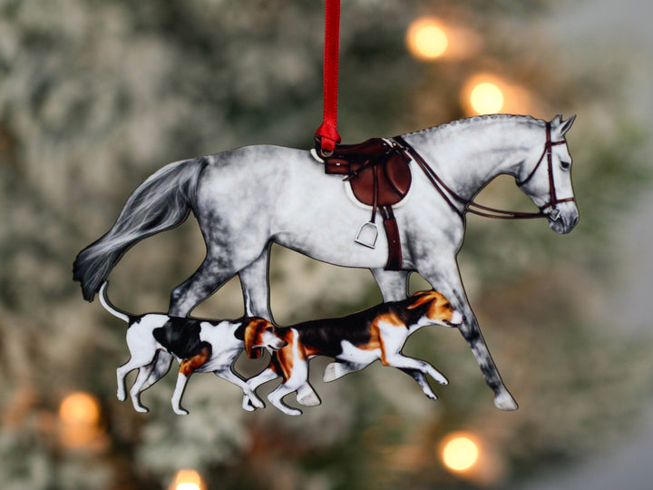Classy Equine - Dapple Gray Fox Hunter Horse and Hound Field Hunter Ornament