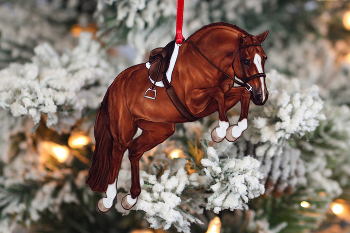 Classy Equine - Equestrian Hunter Horse Ornament - Chestnut Jumping Horse