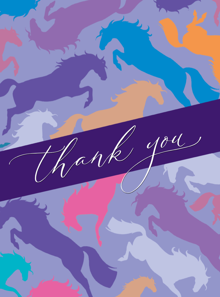 Horse Hollow Press | Pretty Snarky Equestrian Cards|Stickers - Horse Thank You Greeting Card / Purple Collage of Horses
