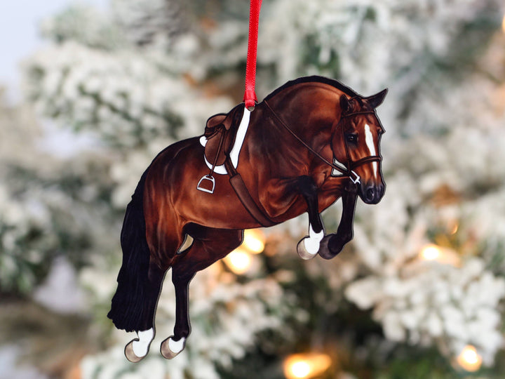 Classy Equine - Equestrian Hunter Horse Ornament - Bay Jumping Horse Décor