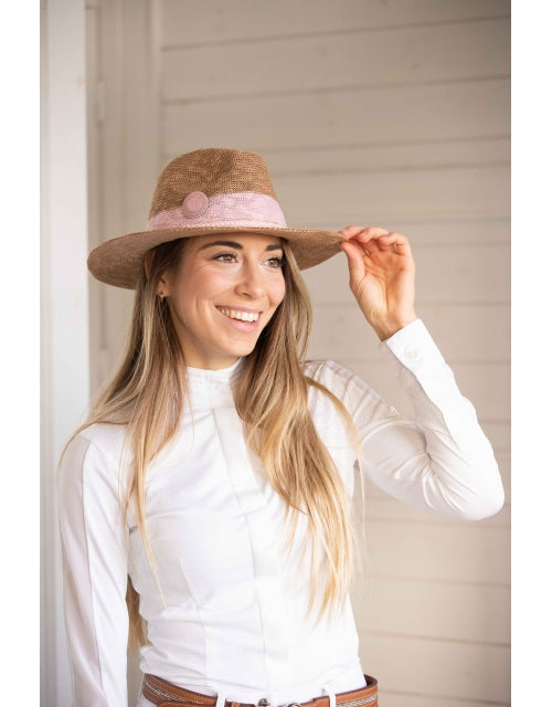 Penelope Rafia Hat - Beige & Pink