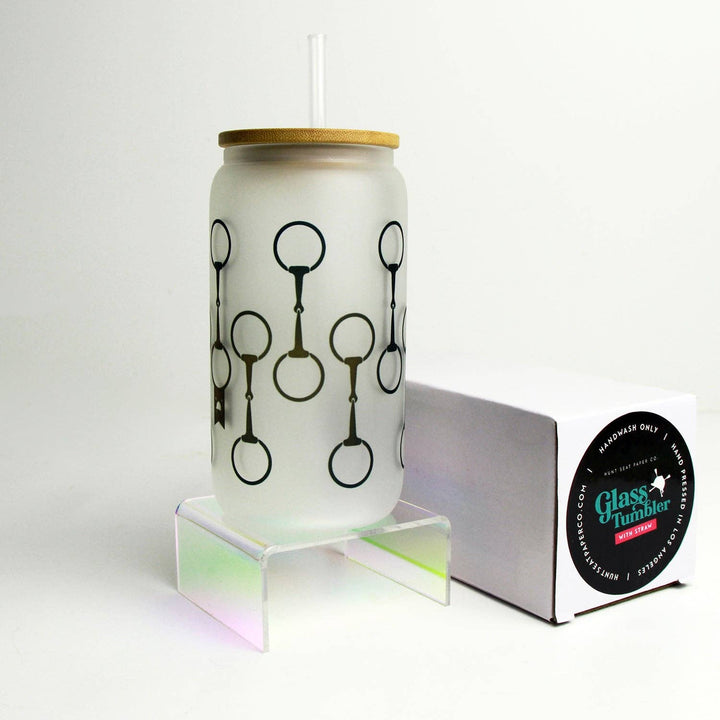 Snaffle Bit Glass Tumbler Bamboo Lid & Straw Hunt Seat Paper Co.