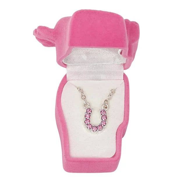AWST Rhinestone Horseshoe Necklace w/ Horse Head Gift Box