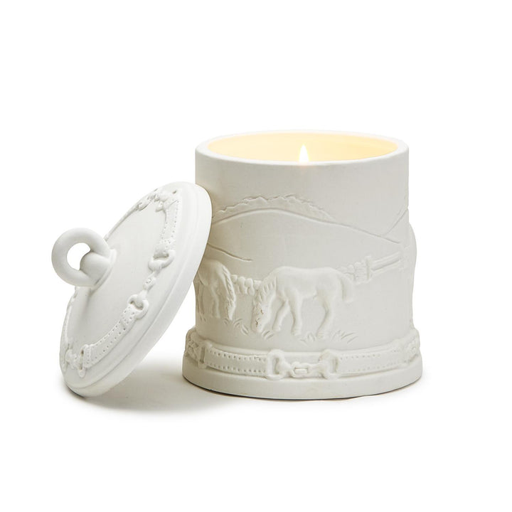 Two's Company Equus Cedar and Leather Scent Bisque Lidded Candle