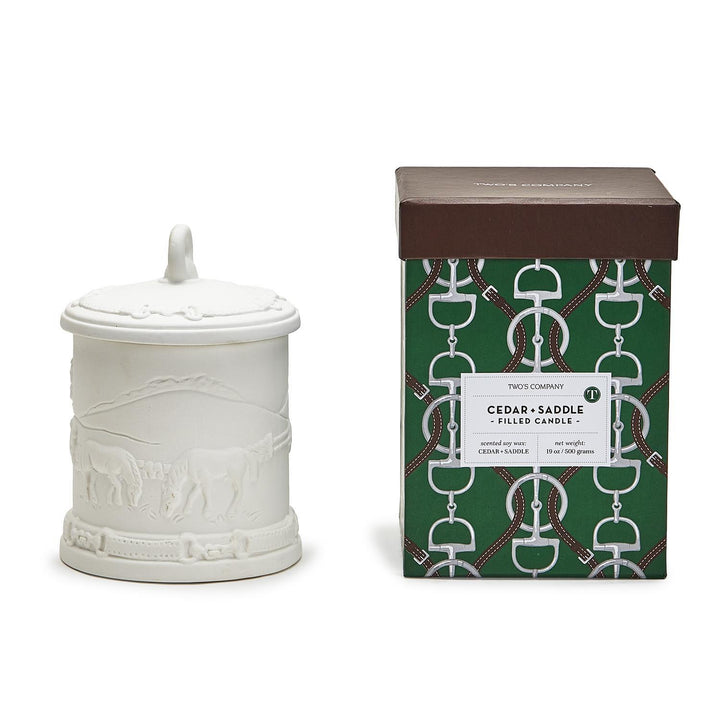 Two's Company Equus Cedar and Leather Scent Bisque Lidded Candle