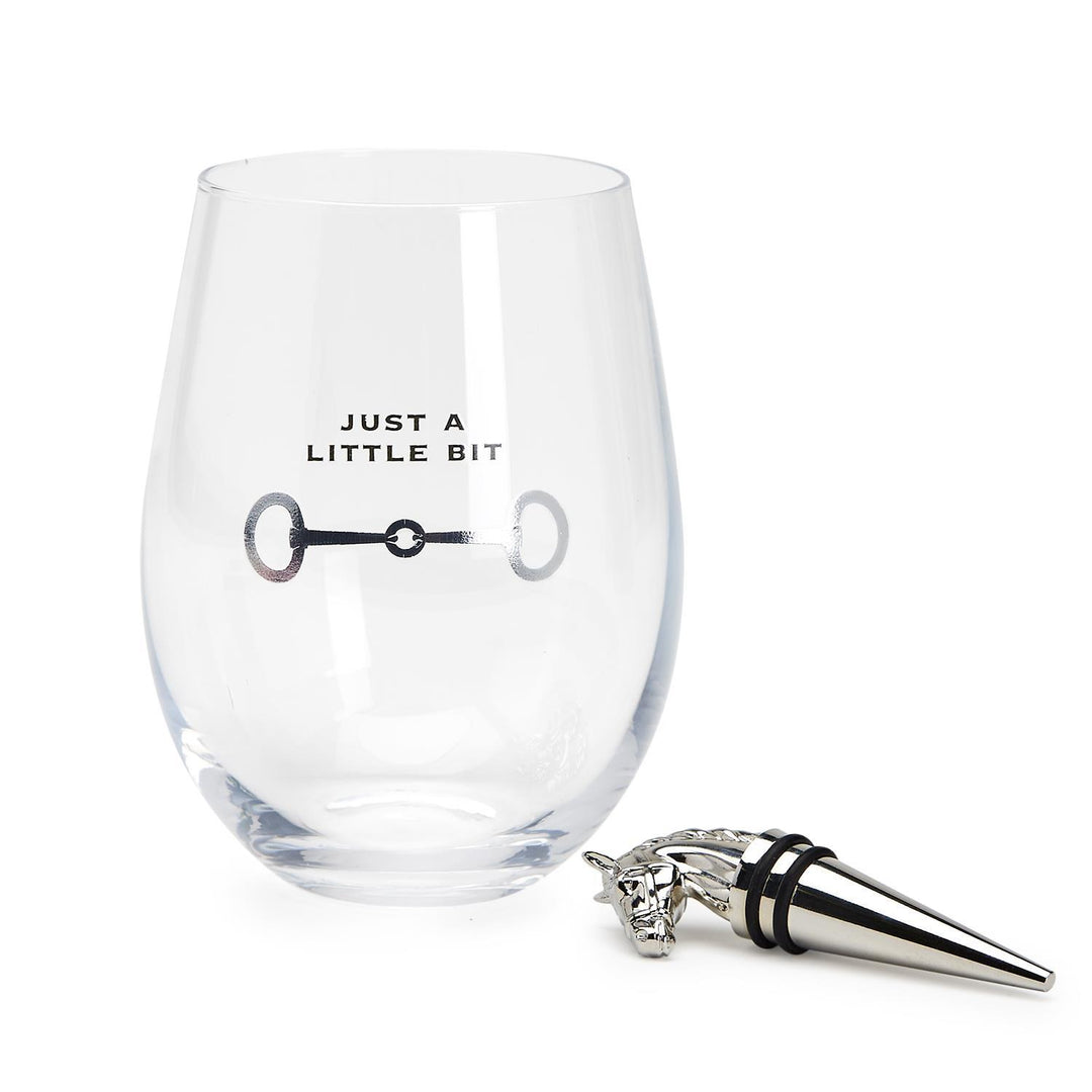 Two's Co Just a Bit Wine Glass with Horse Head Bottle Stopper