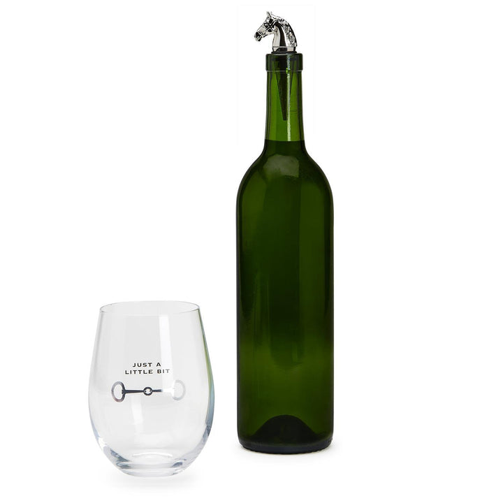 Two's Co Just a Bit Wine Glass with Horse Head Bottle Stopper
