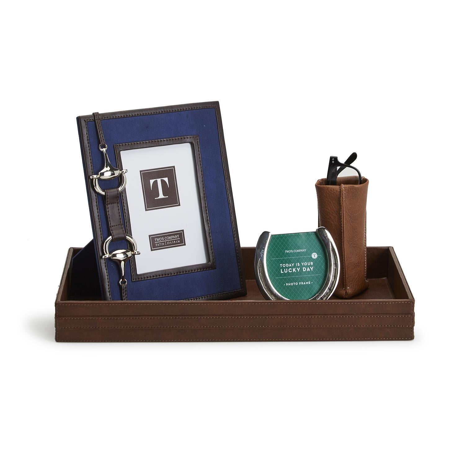 Two's Company Vegan Leather Tray with Bit Accent