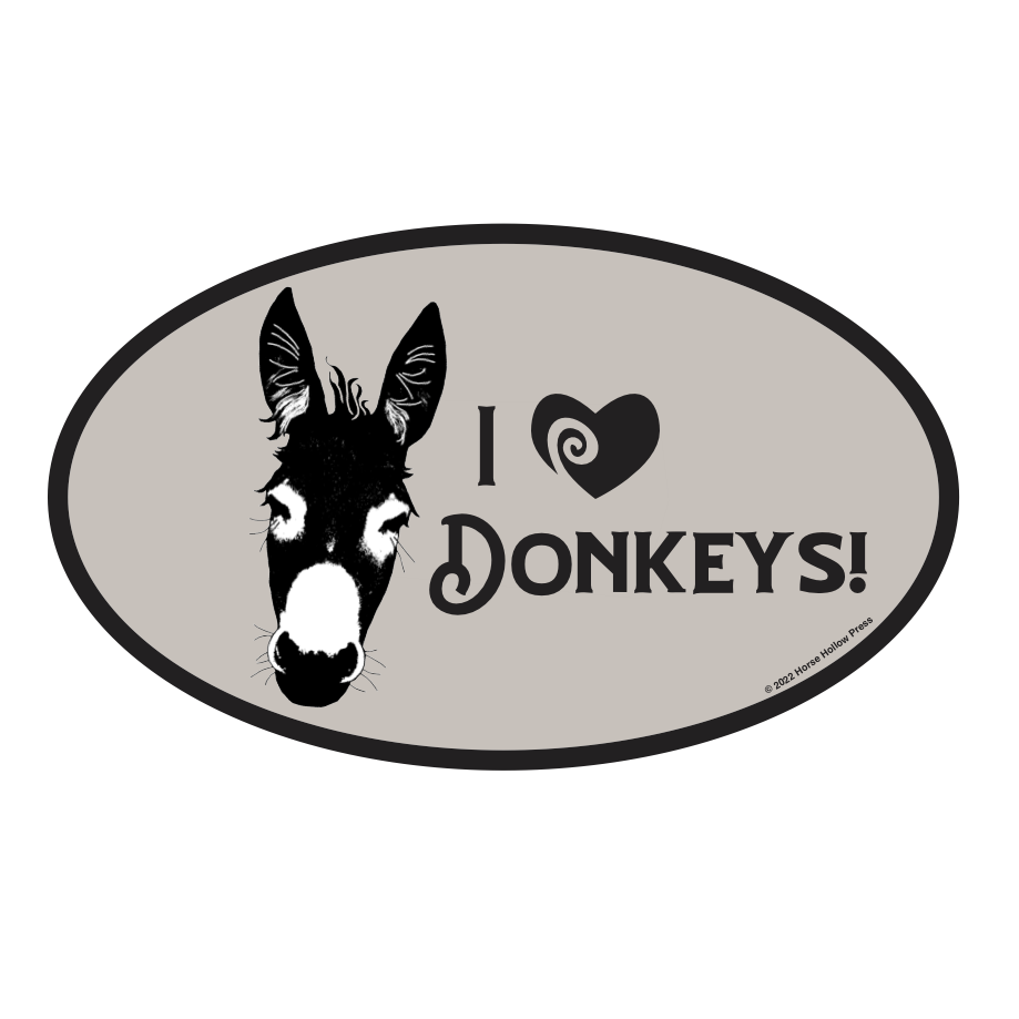 Horse Hollow Euro Oval Sticker - I Love Donkeys