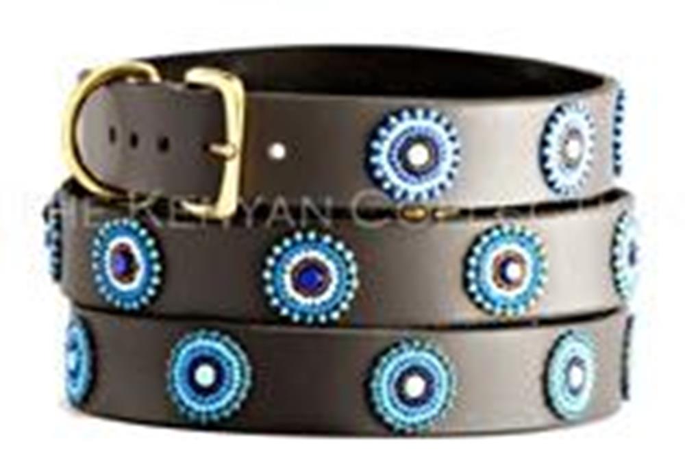 Kenyan Collection Blue/Brown Circles Beaded Dog Collar