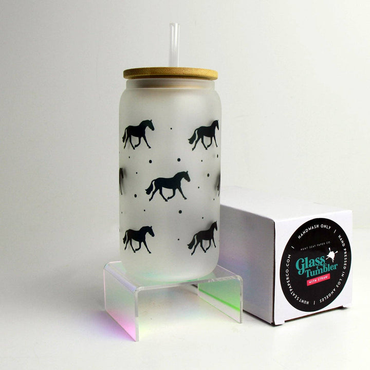 Trotting Horse Glass Tumbler Bamboo Lid & Straw Hunt Seat Paper Co.