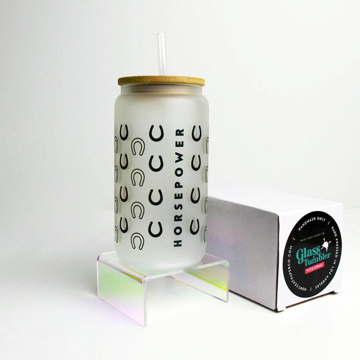 Horsepower Glass Tumbler Bamboo Lid & Straw Hunt Seat Paper Co.