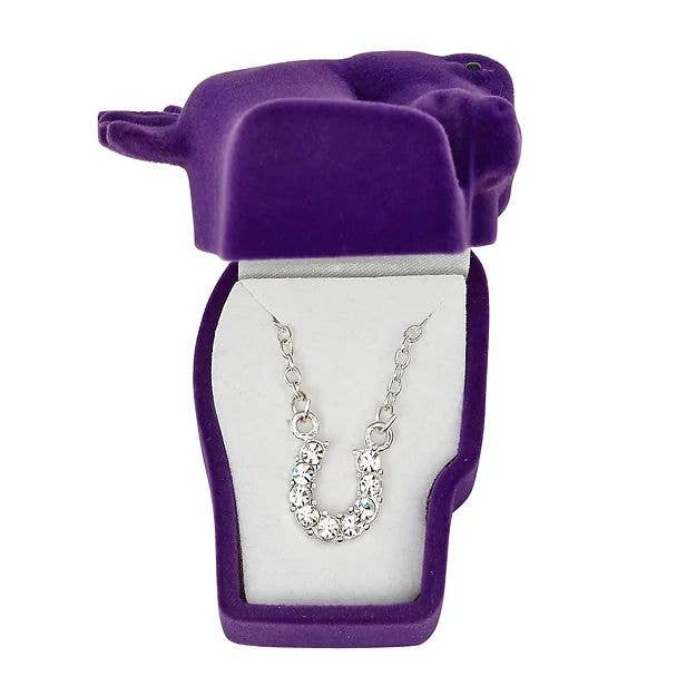 AWST Rhinestone Horseshoe Necklace w/ Horse Head Gift Box