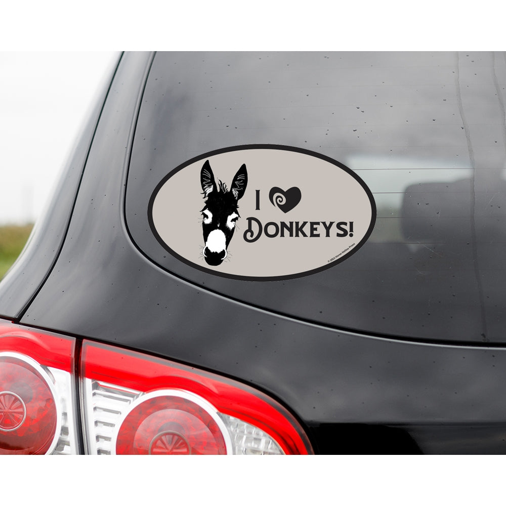 Horse Hollow Euro Oval Sticker - I Love Donkeys