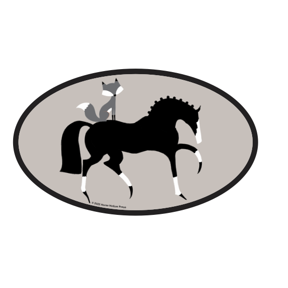 Horse Hollow Euro Oval Sticker - Stylish Fox on Horse