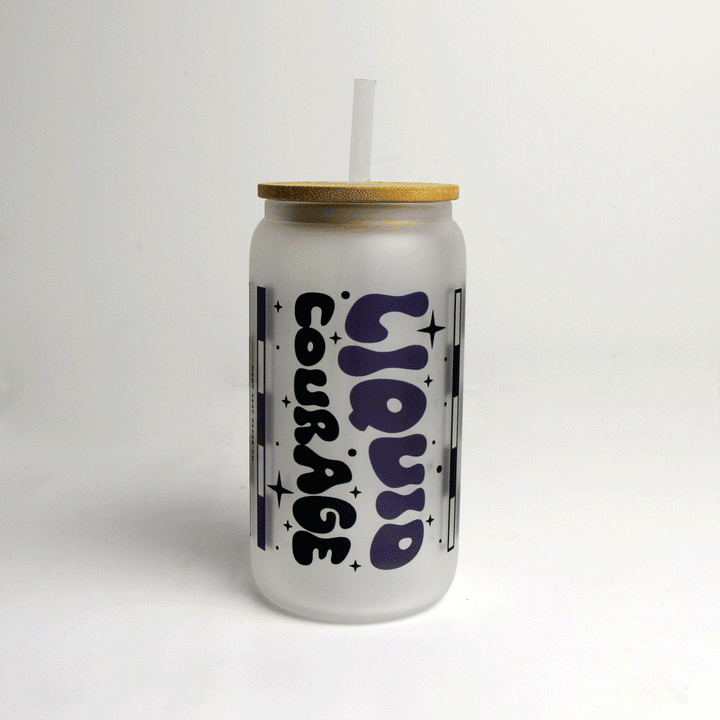 Liquid Courage Glass Tumbler Bamboo Lid & Straw Hunt Seat Paper Co.